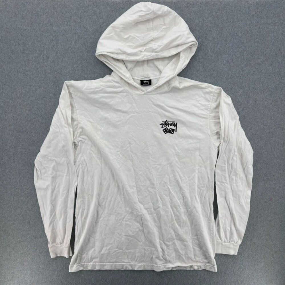 Stussy Dice Graphic Long Sleeve Hoodie Natural White Size XL